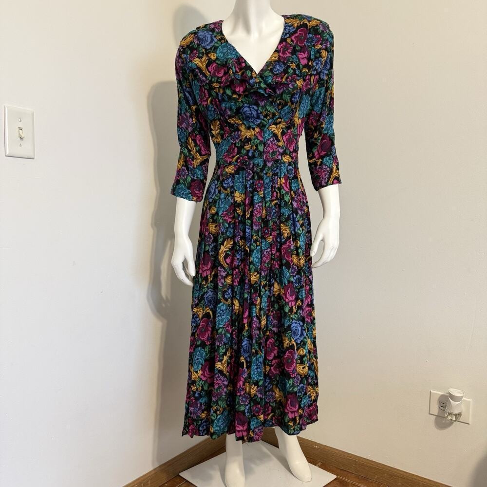 Vintage Sarah Taylor Floral Dress Size 6 80/90s Puff Sleeves
